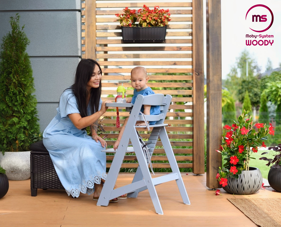 Holz-Hochstuhl Moby-System WOODY - grau