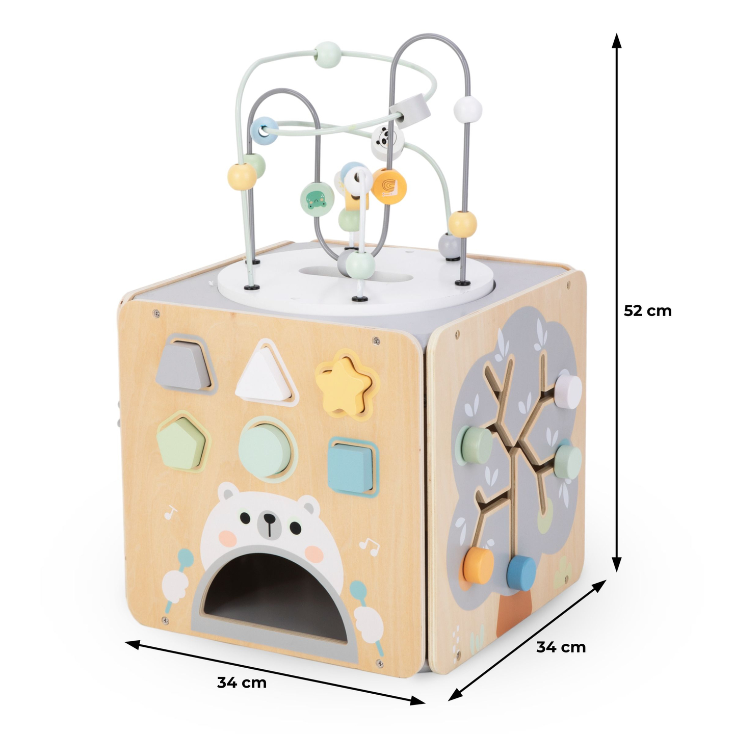 Großer Aktivitätswürfel aus Holz mit Schlaufe - Montessori