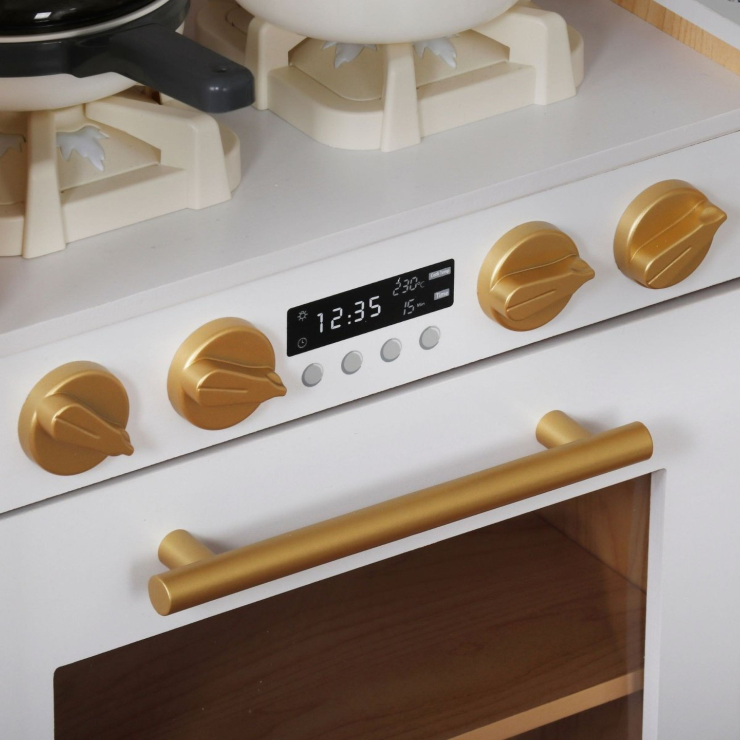 XXXXL große interaktive Holzküche mit LED-Beleuchtung, Waschmaschine, Mikrowelle, Kaffeemaschine und Obst- und Gemüseset - 50 Elemente