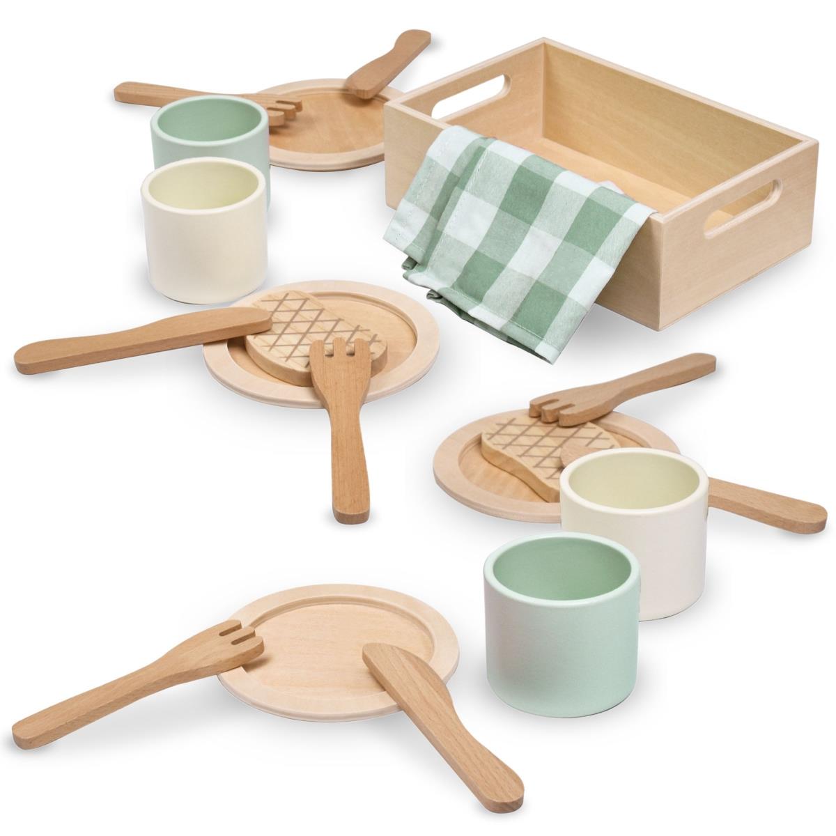 Kinder-Lunch-Set aus Holz mit grünen Tischsets