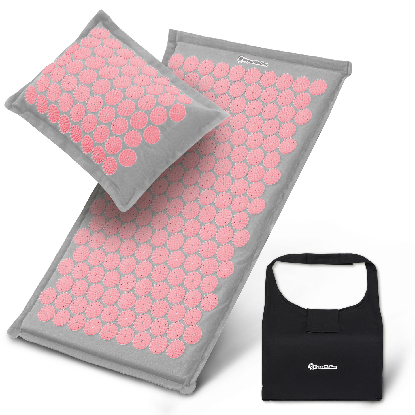 ECO Leinen-Akupressurmatte mit Kokosfaser- und Buchweizenkissen – 68 cm HyperMotion Grau und Rosa