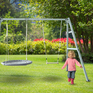 Doppelschaukel mit Zubehör - Stahlgestell - Storchennest, Schaukel und Hängematte