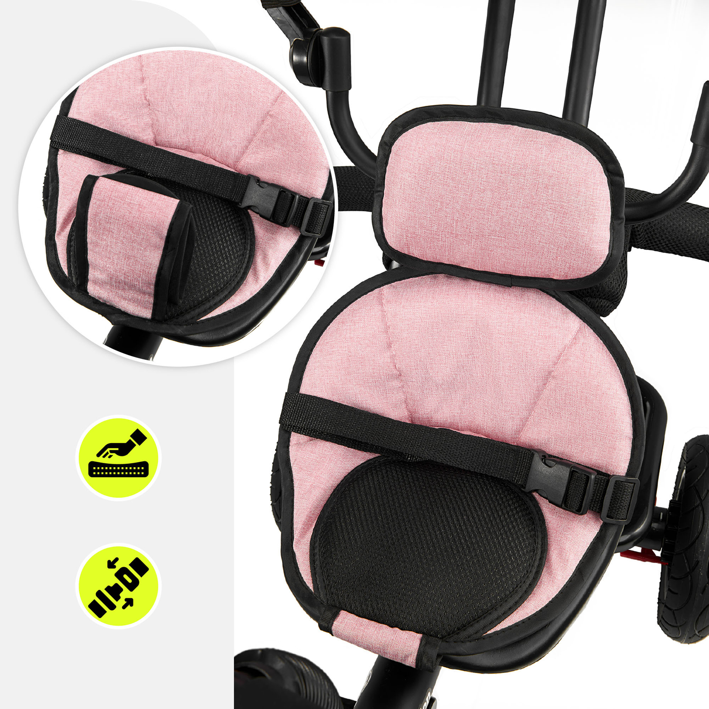 Dreirad für Kinder 1-4 Jahre - TOBI FREY - rosa Farbe - drehbar - gepumpte Räder + Schieber