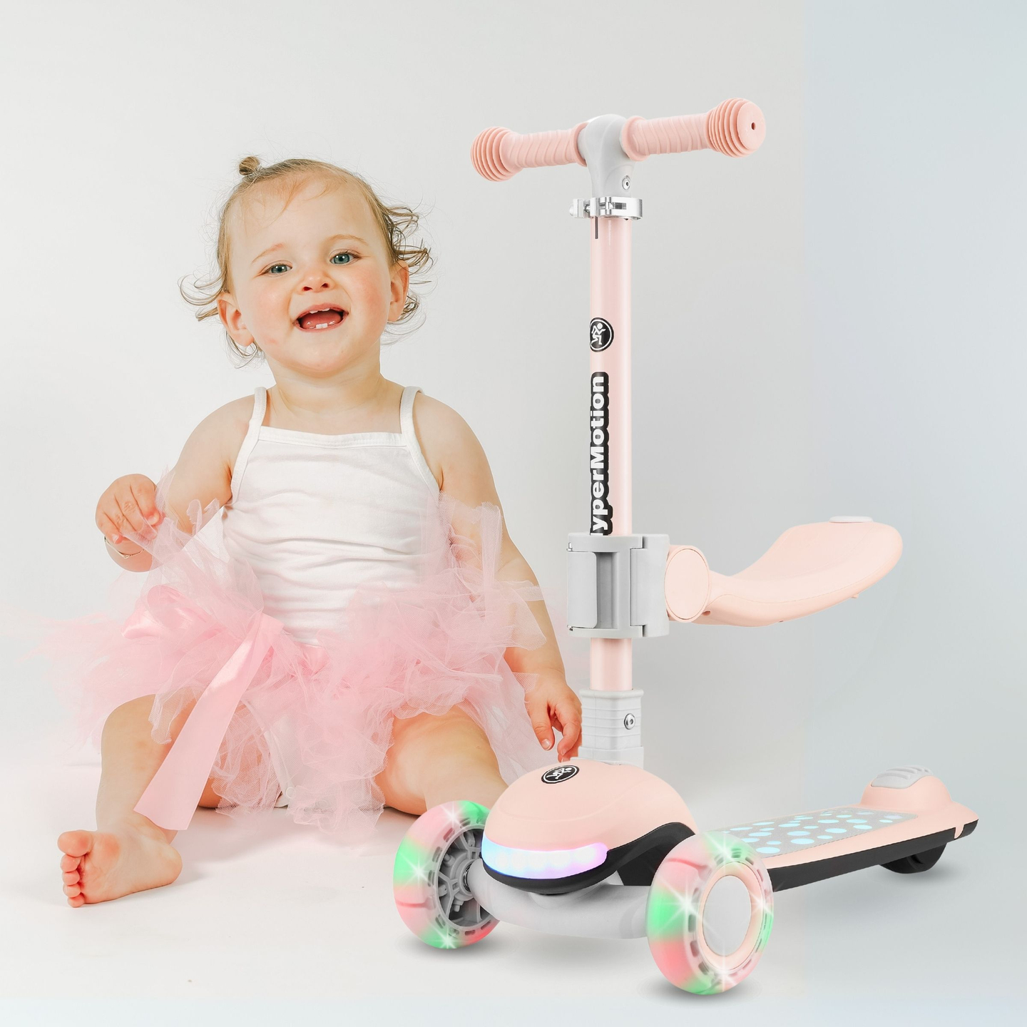 HyperMotion LUMI 3-in-1 Balance Scooter - beleuchtete Plattform und LED-Räder, Farbe rosa