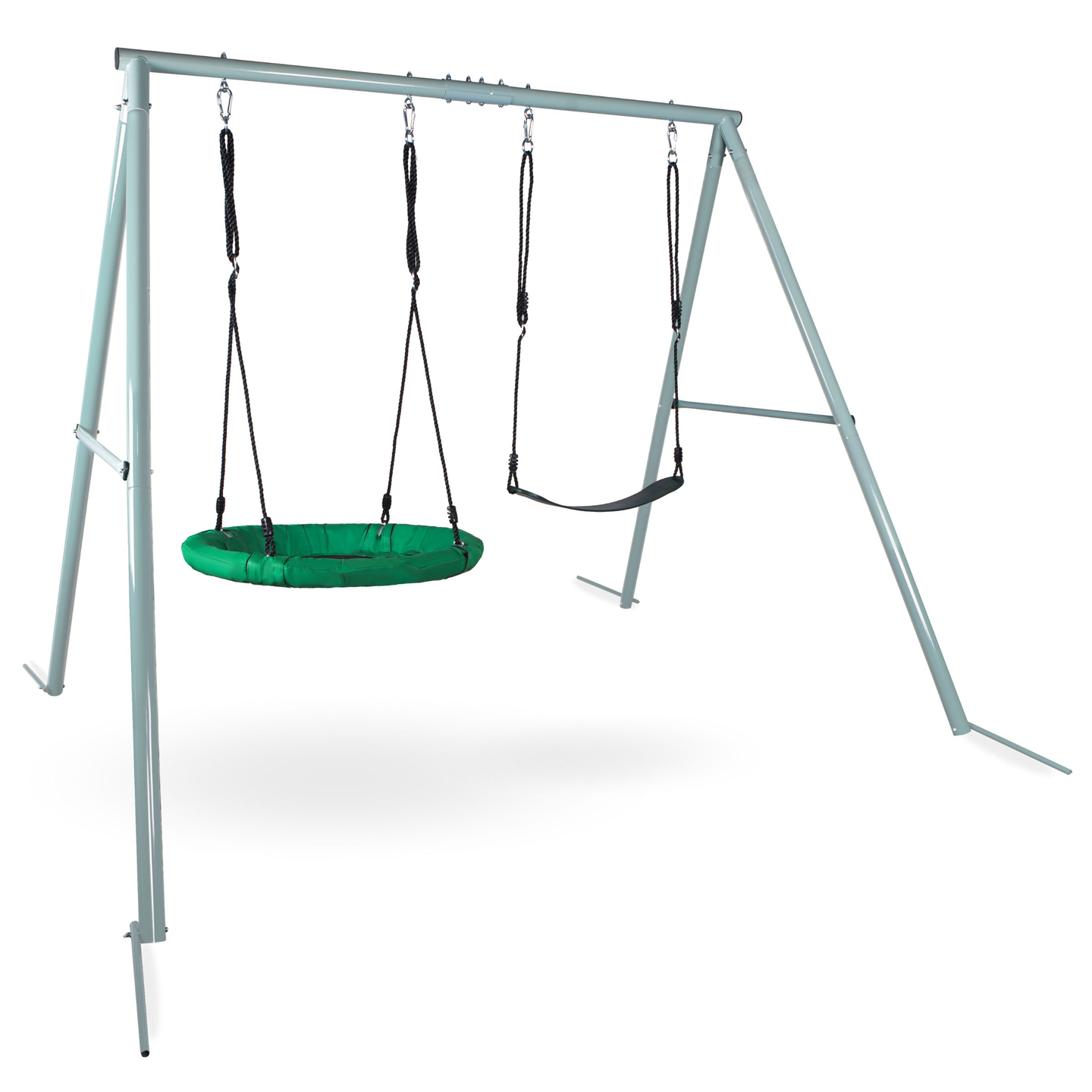 Doppelschaukel mit Gestell und Seilen – Sitz und Storchennest