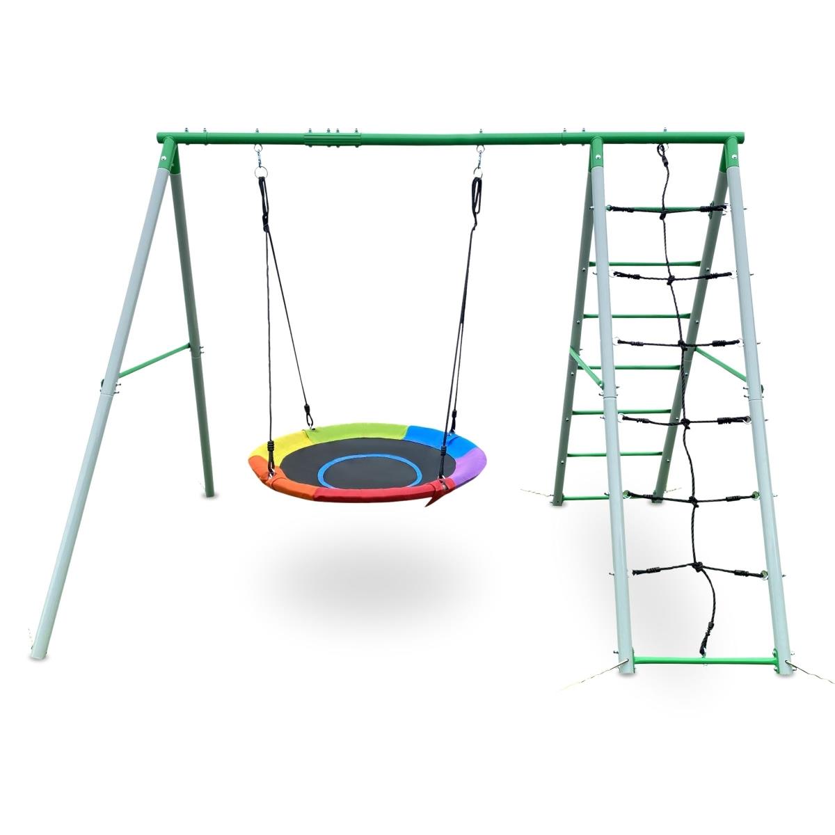 XL-Gartenspielplatz für Kinder mit Storchennestschaukel, Leiter und Kletternetz