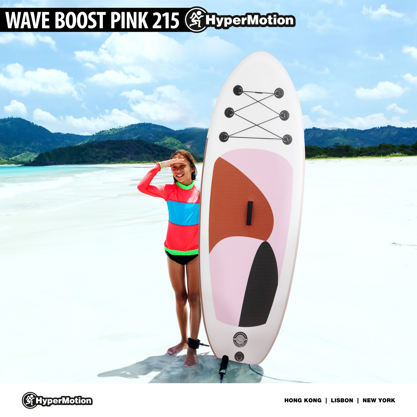 Aufblasbares SUP-Board für Kinder Stand Up Paddle 215 cm mit Paddel - HyperMotion WAVE BOOST PINK 215