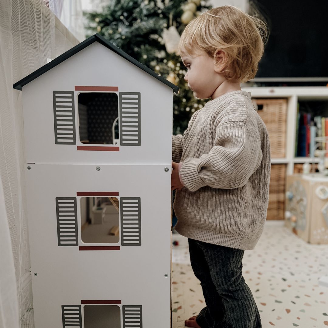 Weißes Holzpuppenhaus mit Zubehör 18-tlg.