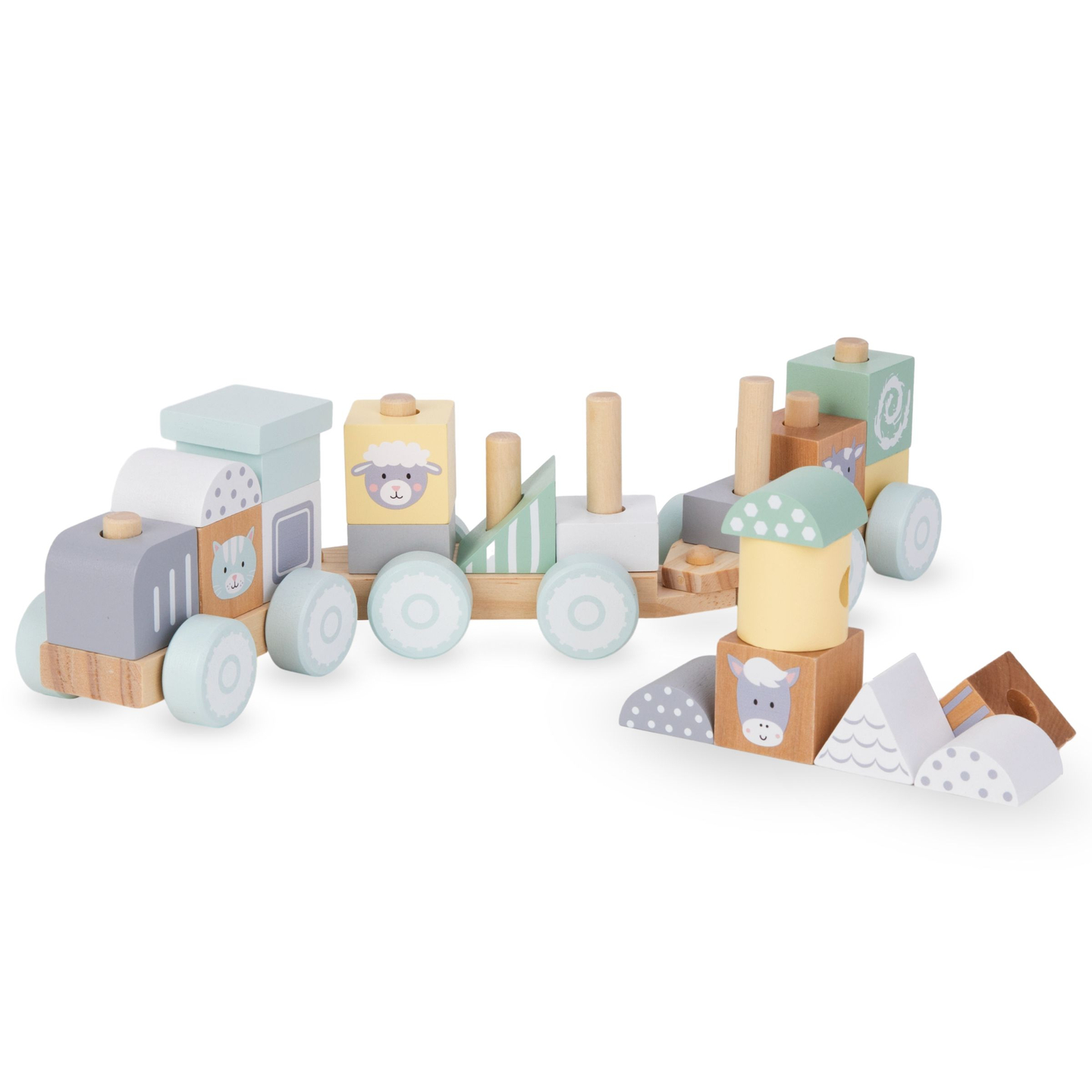 Holzeisenbahn mit Blöcken für einen Jungen - Bauernhof