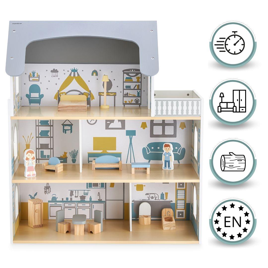 Weißes Puppenhaus aus Holz mit Terrasse und Zubehör