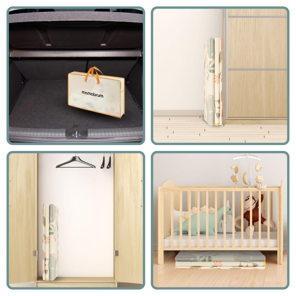 Doppelseitig faltbare Schaumstoffmatte 180 x 120 x 1cm - Exotische Elefanten/Delicate Grey