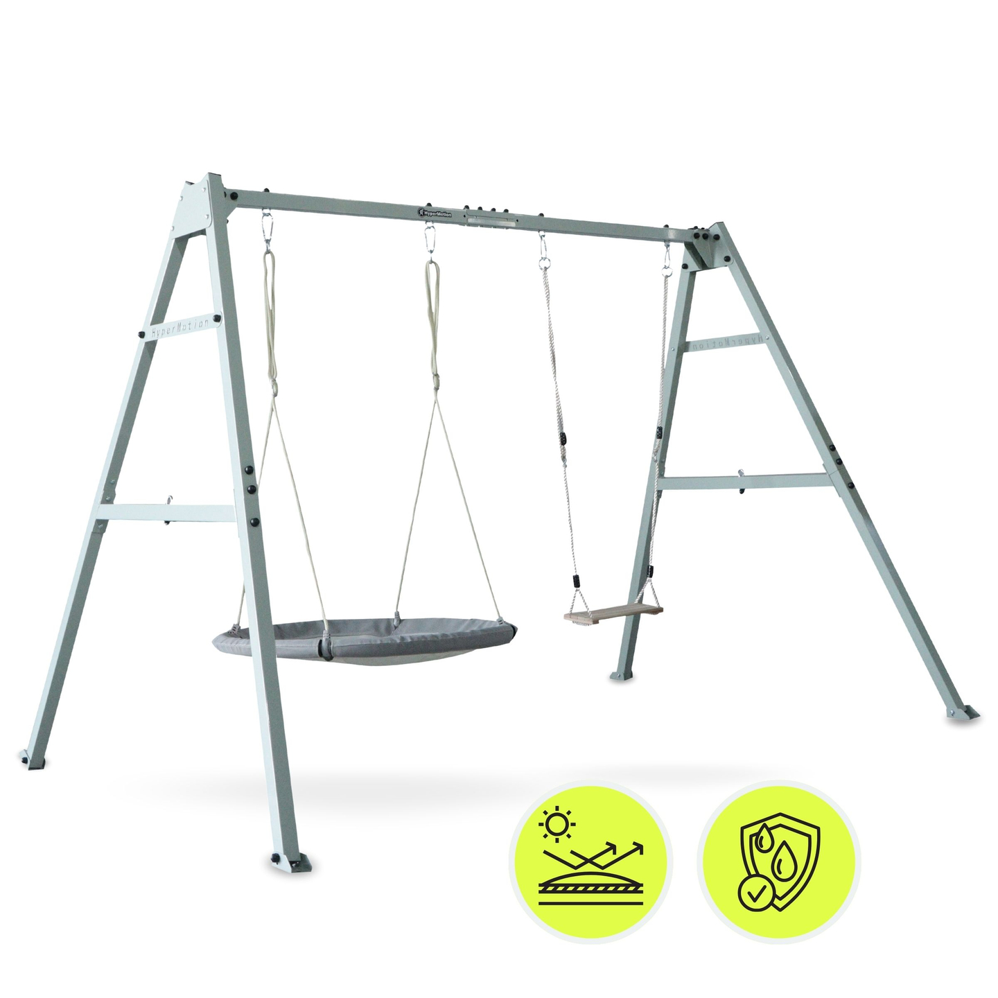 Doppelschaukel mit Zubehör - Stahlgestell - Storchennest, Schaukel und Hängematte