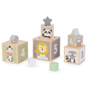 Holzturm - Form Sortierer Zahlen Alphabet Tiere