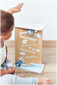 Zweiseitige sensorische Manipulationstafel aus Holz