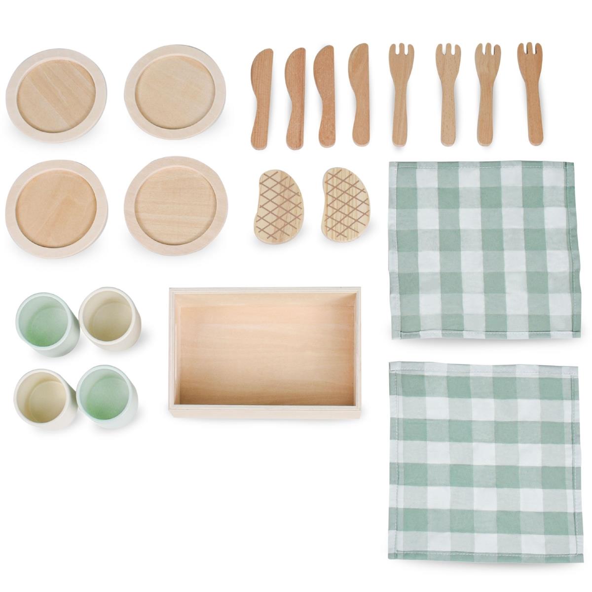 Kinder-Lunch-Set aus Holz mit grünen Tischsets