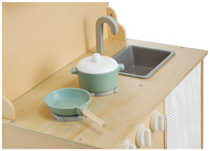 Holzküche mit Schürze, Zubehör und LED-Beleuchtung