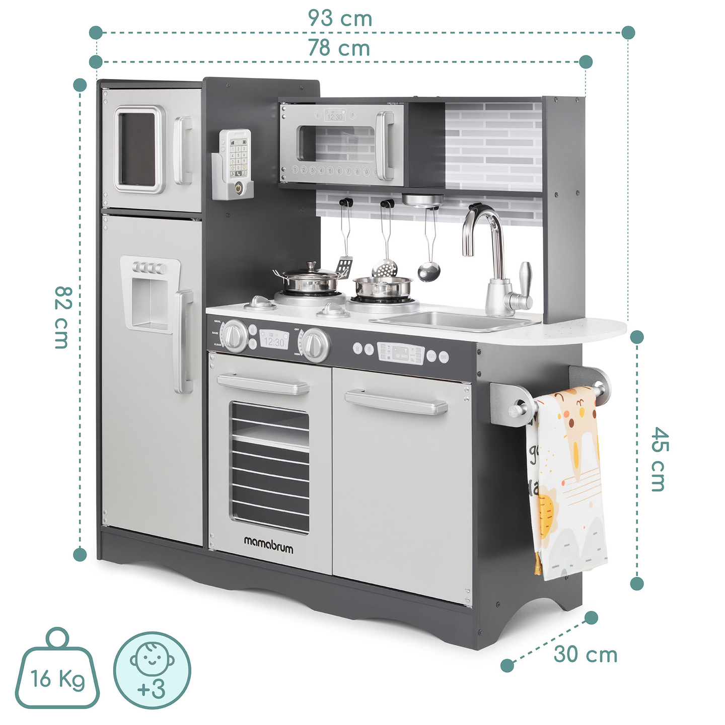 XXL-Holzküche mit LED-Beleuchtung, Schürze und Zubehör