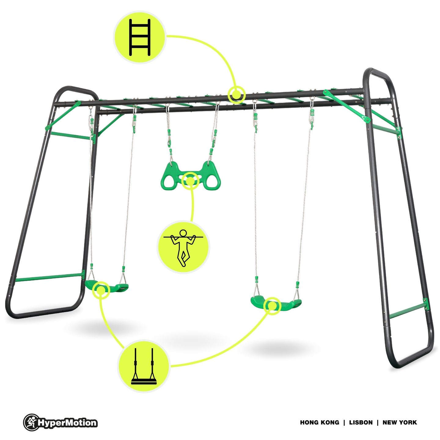 XXL-Stahl-Gartenschaukel - 2 Sitze, Leiter, Gymnastik-Trapez