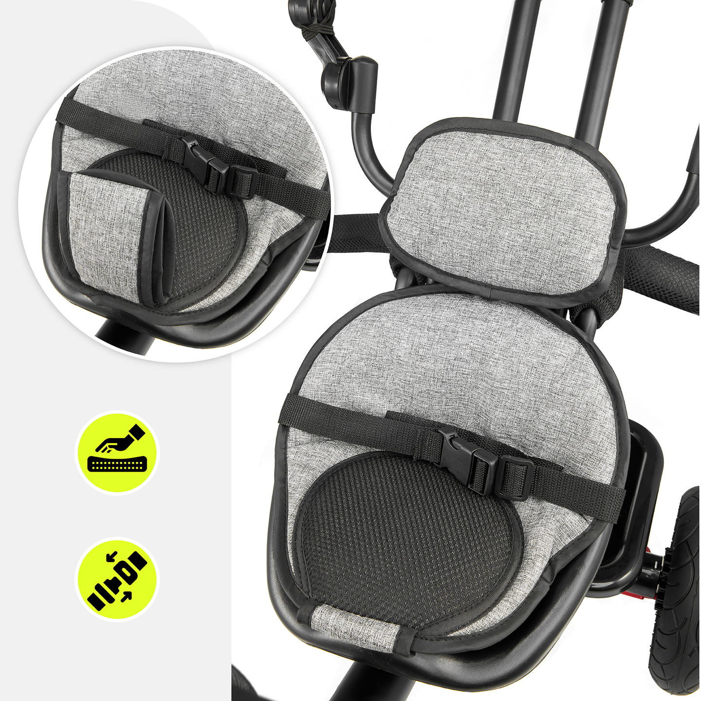 Dreirad für Kinder 1-4 Jahre - TOBI FREY - Farbe grau - drehbar - gepumpte Räder + Schieber