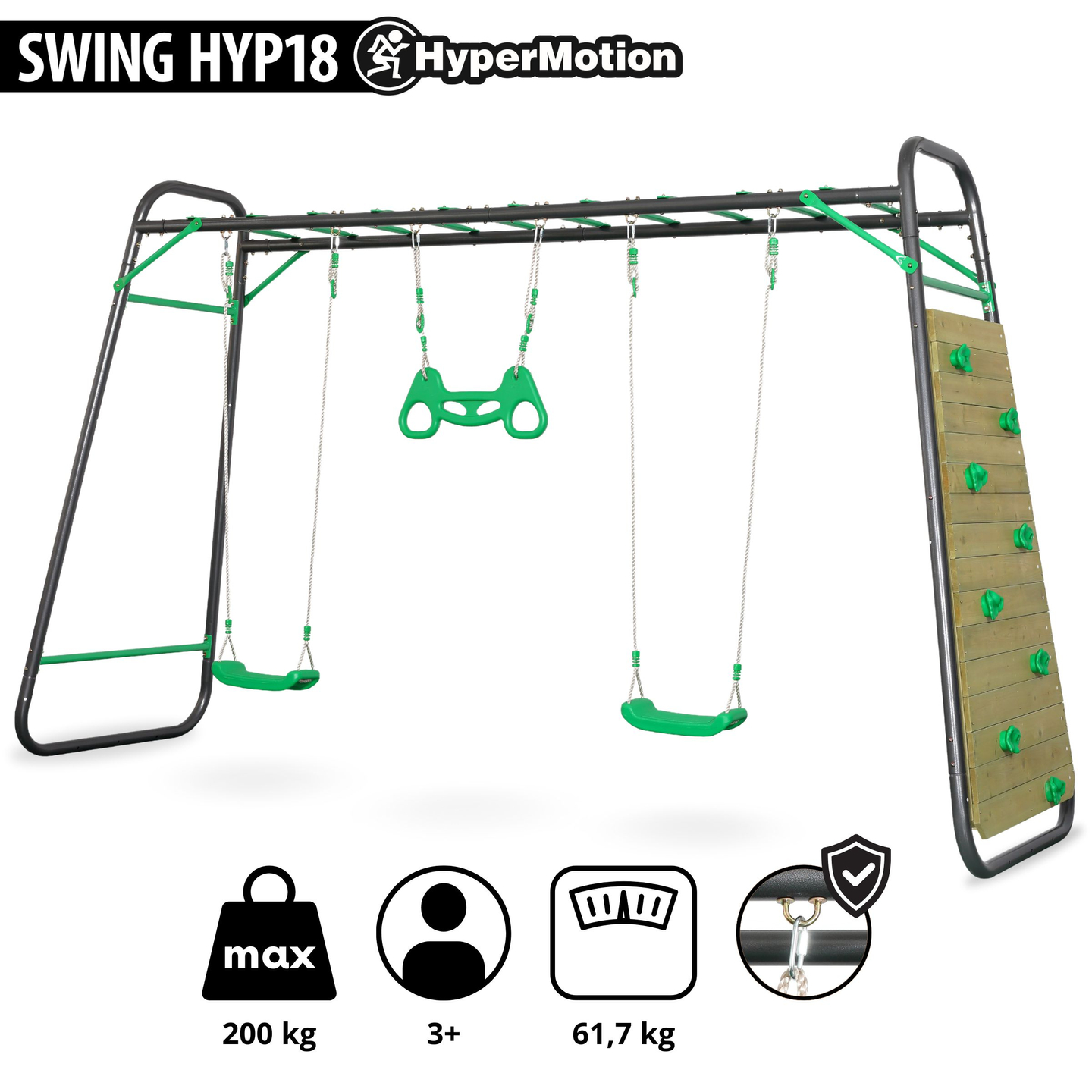 XXXL Stahl-Gartenschaukel - 2 Sitze, Leiter, Gymnastik-Trapez, Kletterwand