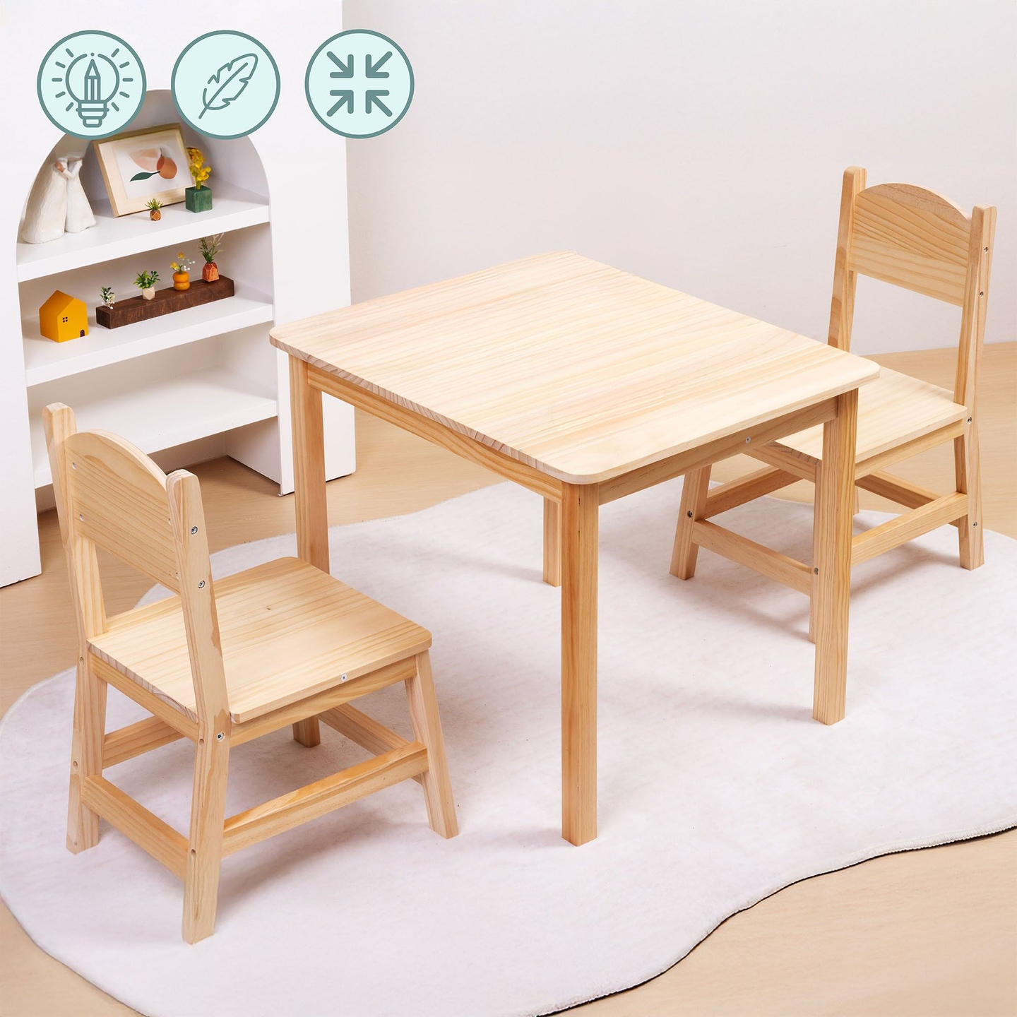 Holztisch und 2 Stühle - Set für Kinder