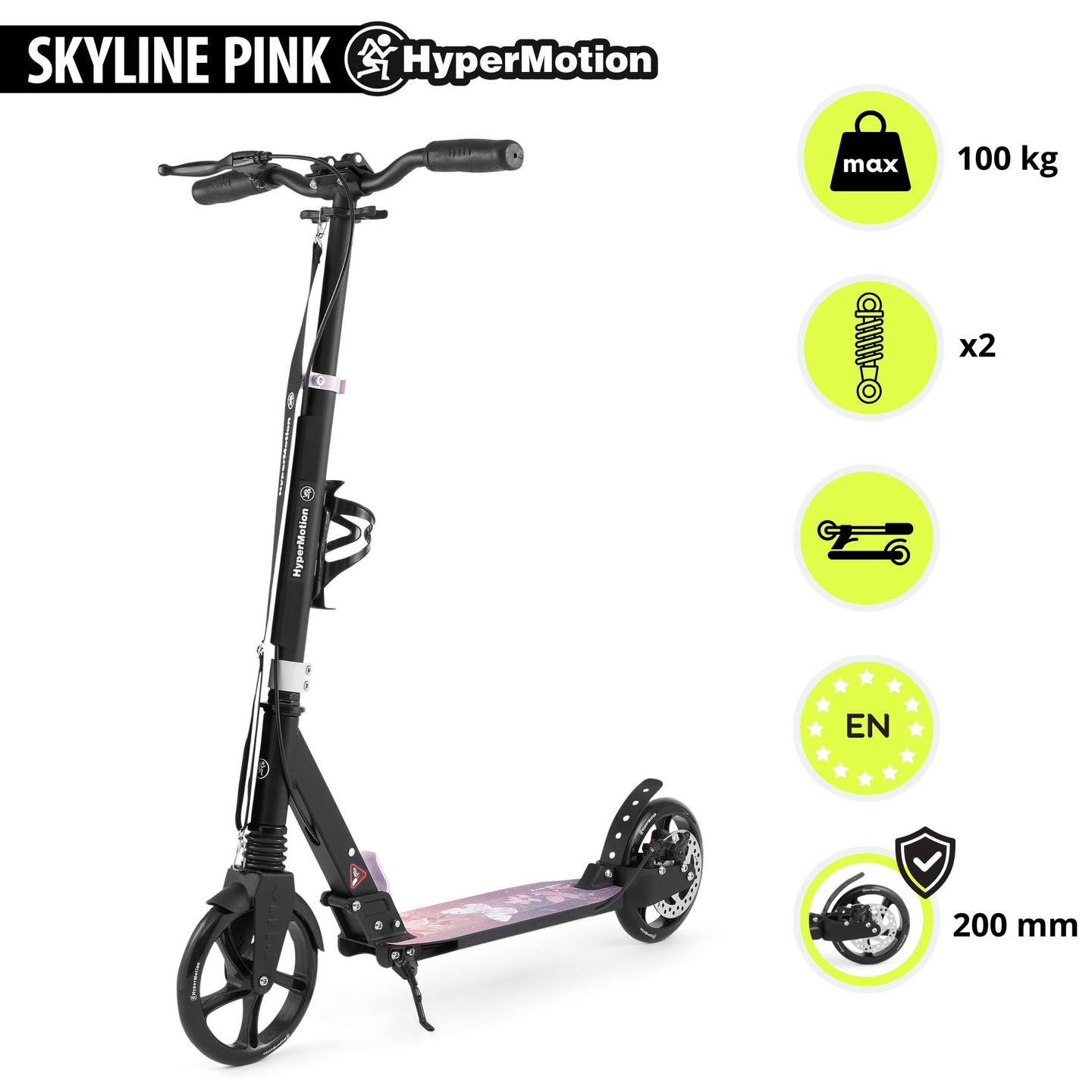 Zweirad-Roller für junge Erwachsene - mit Stoßdämpfer - HyperMotion Skyline - rosa, Aluminium - 100kg