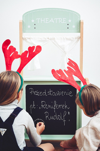 Großer Holzladen - Verkaufsstand und 2-in-1-Theater mit Waage, Bezahlterminal, Gemüse und Obst