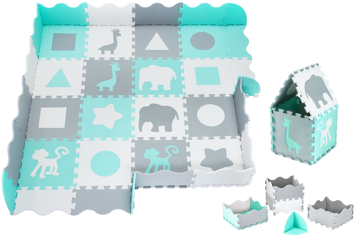 Schaumstoff-Puzzlematte XL 150 x 150 x 1 cm mit Rand - EVA-Schaum - mint