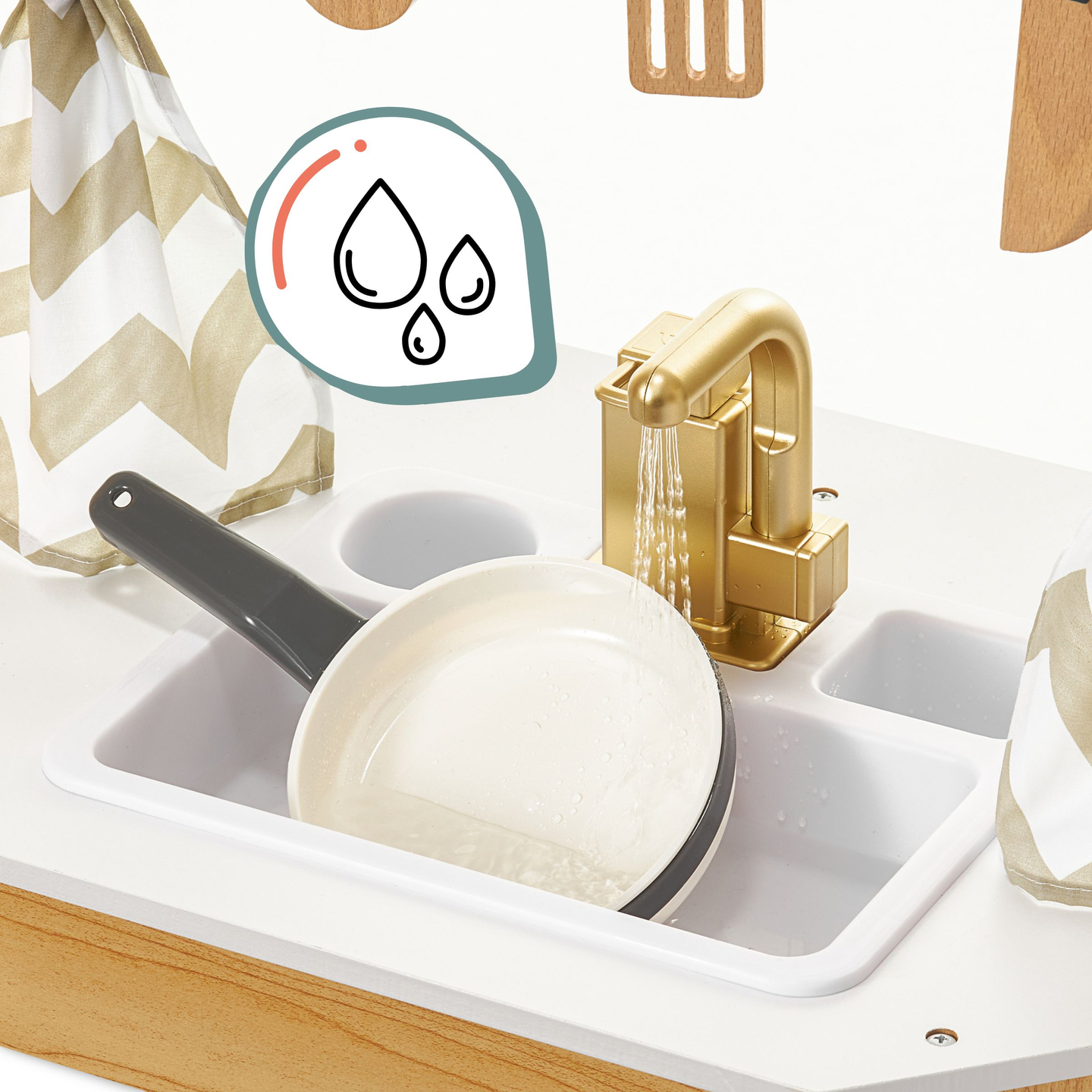 XXXXL große interaktive Holzküche mit LED-Beleuchtung, Waschmaschine, Mikrowelle, Kaffeemaschine und Obst- und Gemüseset - 50 Elemente