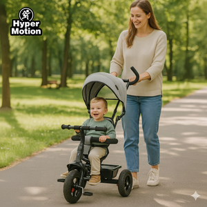 Dreirad für Kinder 1-4 Jahre - TOBI FREY - Farbe grau - drehbar - gepumpte Räder + Schieber