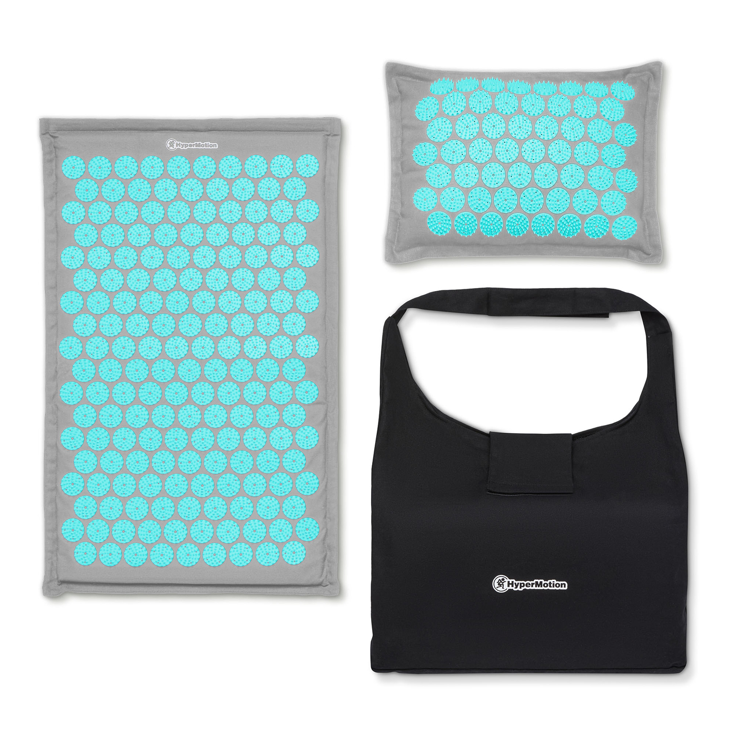 ECO Leinen-Akupressurmatte mit Kokosfaser- und Buchweizenkissen – 68 cm HyperMotion Grau-Mint