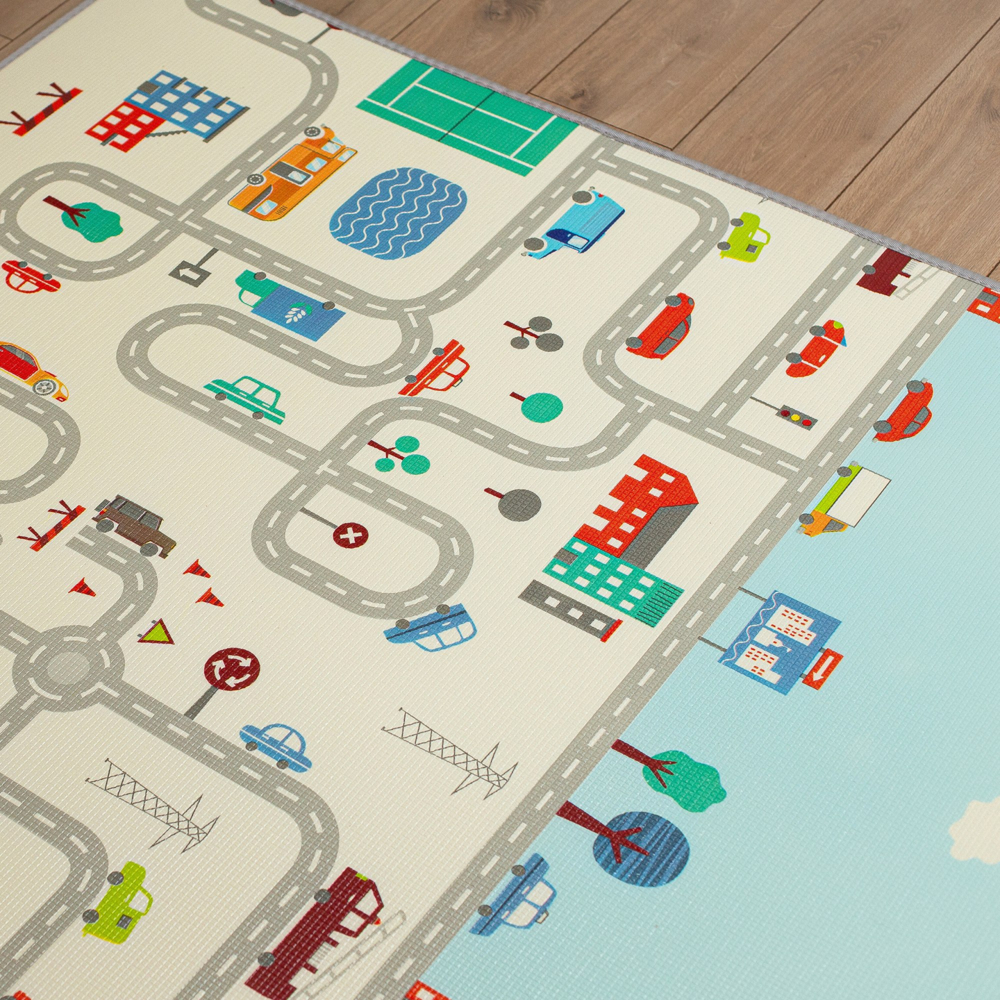 Beidseitige Schaummatte XXL – Rolle 2 CM (Straße und Zickzack)