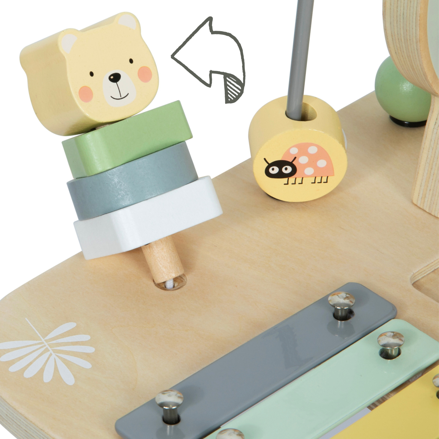 Pädagogischer 7-in-1-Musiktisch aus Holz mit Becken und Gong – wilder Dschungel