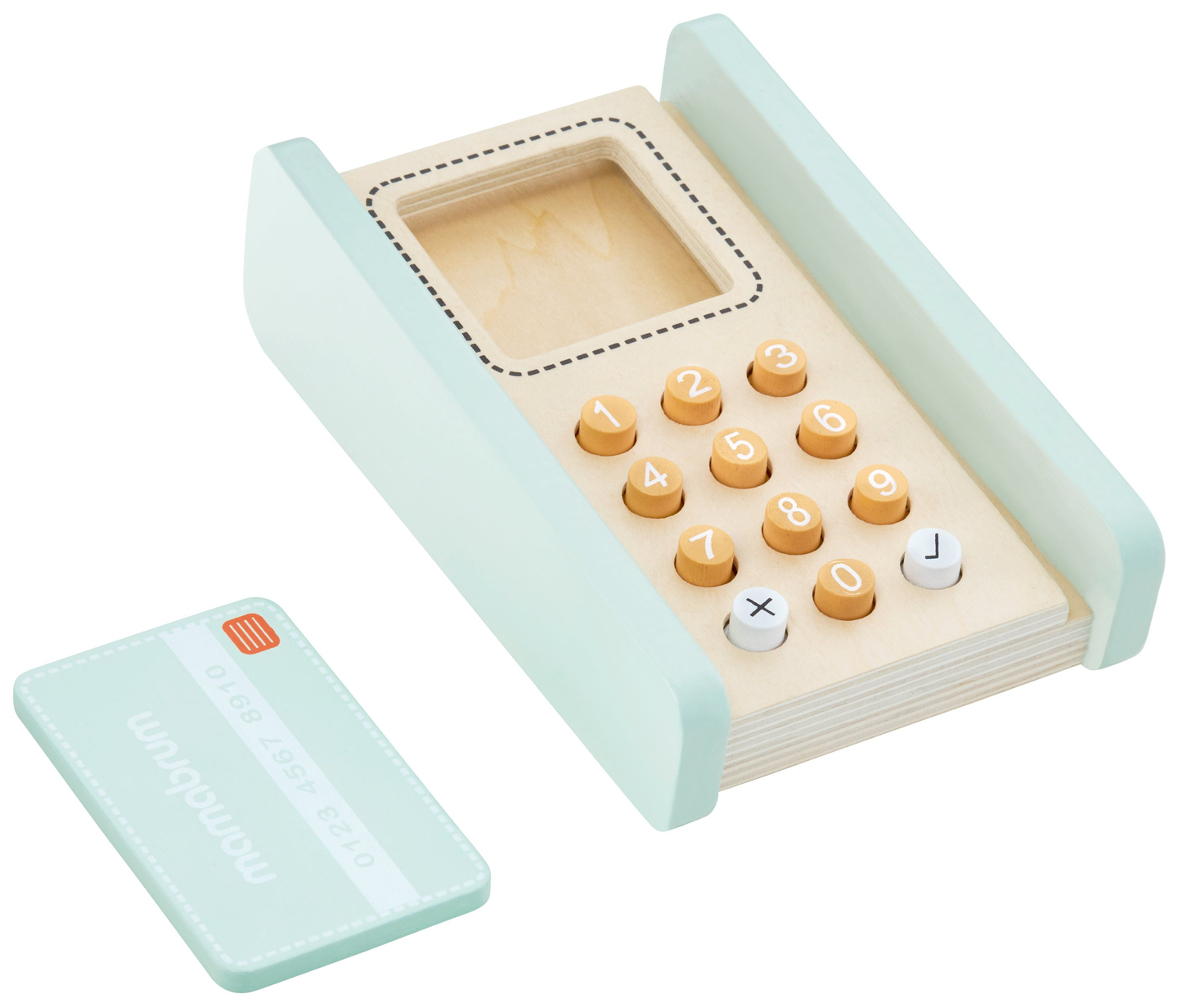 Großer Holzladen - Verkaufsstand und 2-in-1-Theater mit Waage, Bezahlterminal, Gemüse und Obst