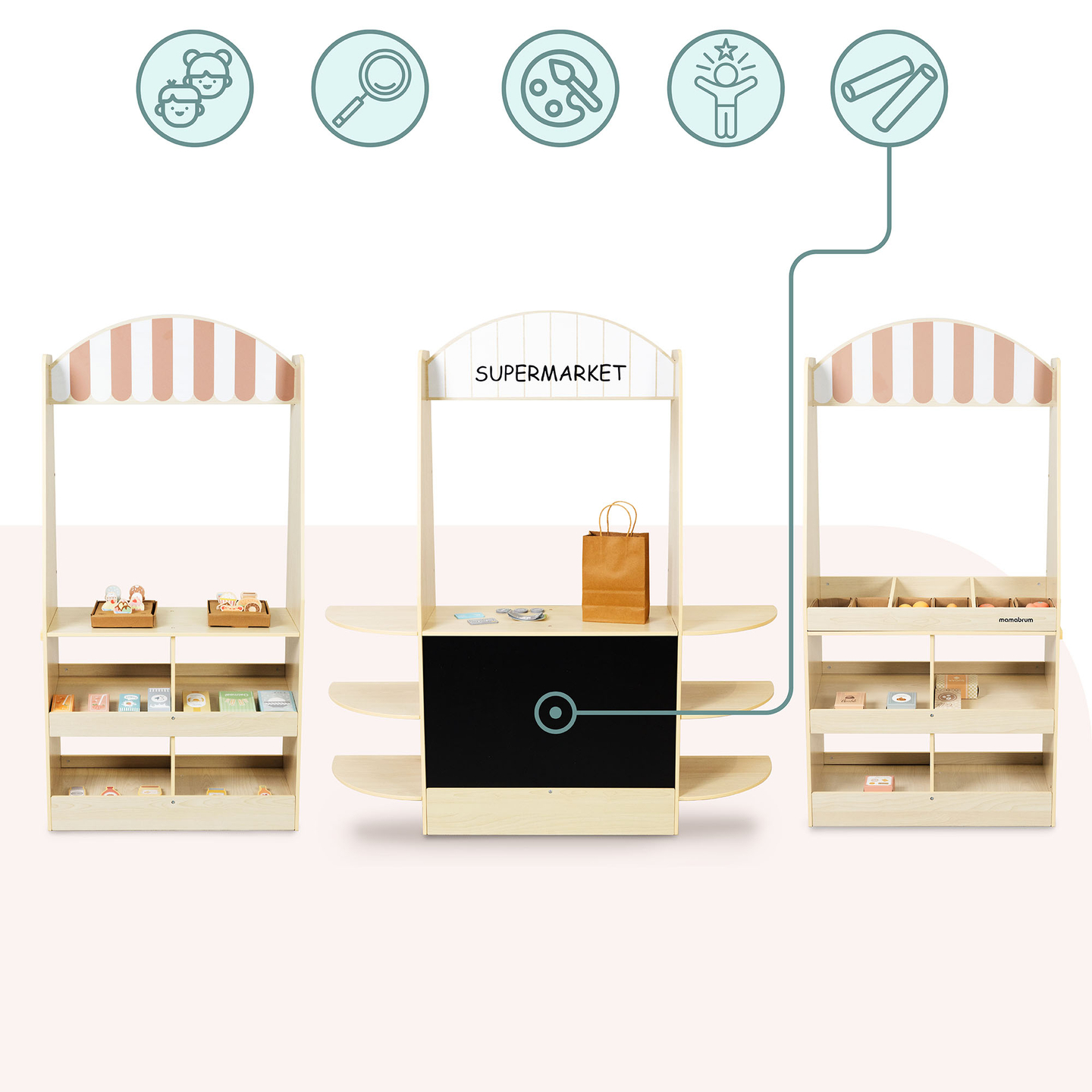 Großer Kinderkaufladen aus Holz mit Tafel - 91 Teile für Einkaufsspaß!