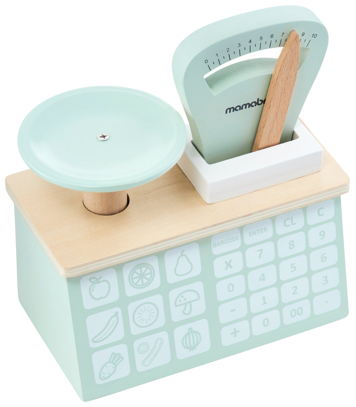 Großer Holzladen - Verkaufsstand und 2-in-1-Theater mit Waage, Bezahlterminal, Gemüse und Obst