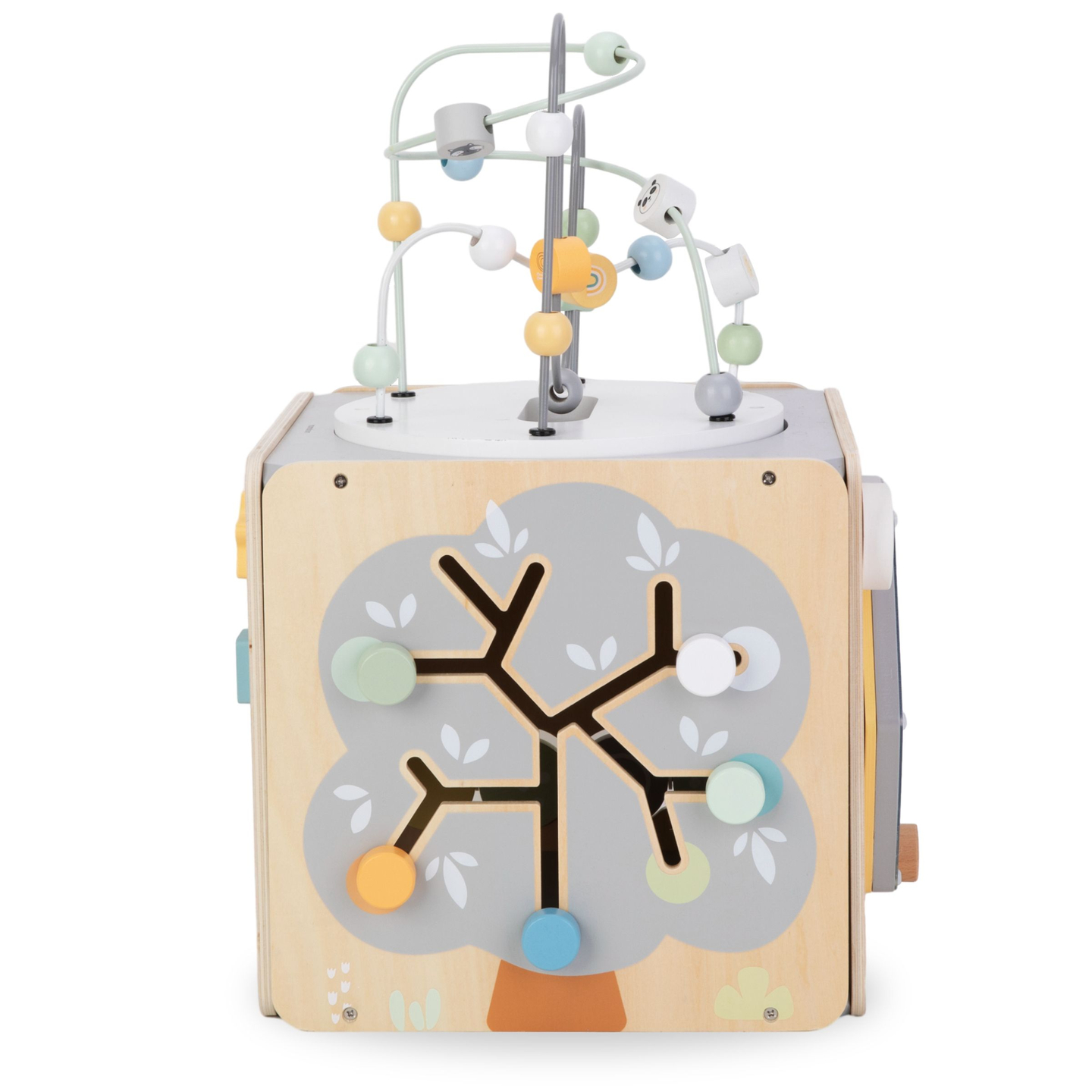 Großer Aktivitätswürfel aus Holz mit Schlaufe - Montessori