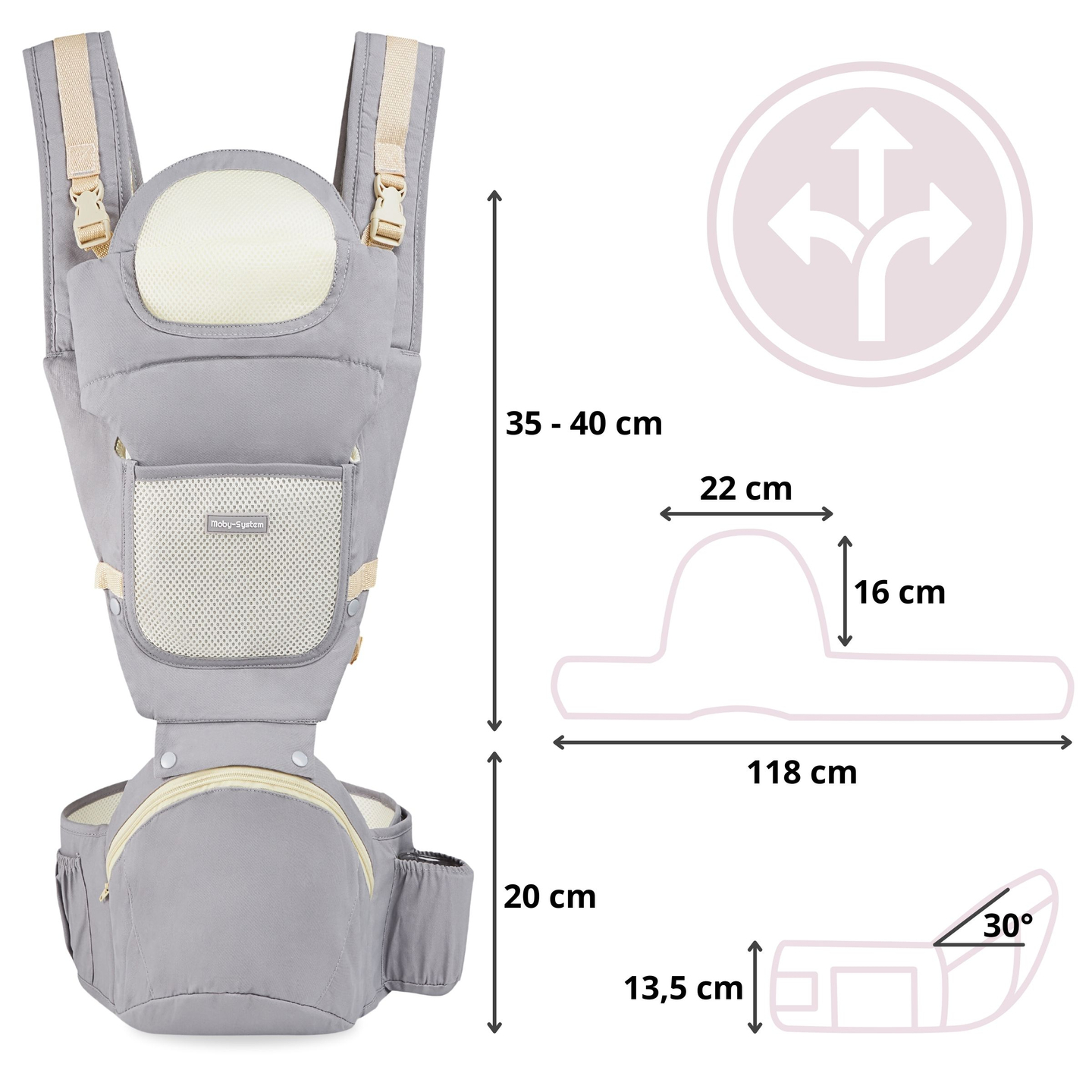 Ergonomische Babyschale - AMY 10in1 - 0-36 Monate, grau