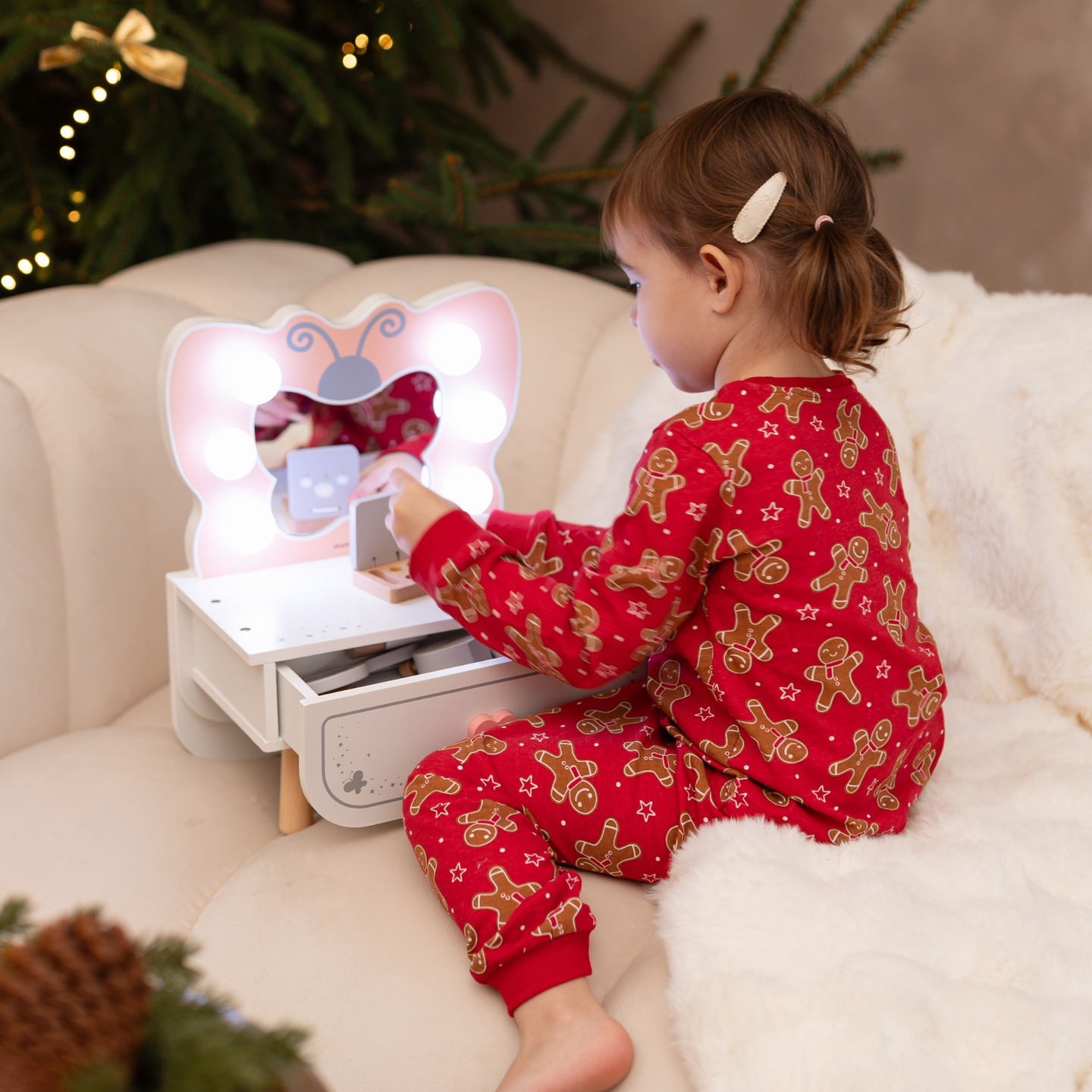 Mini-Schminktisch aus Holz mit LED-Beleuchtung - Butterfly