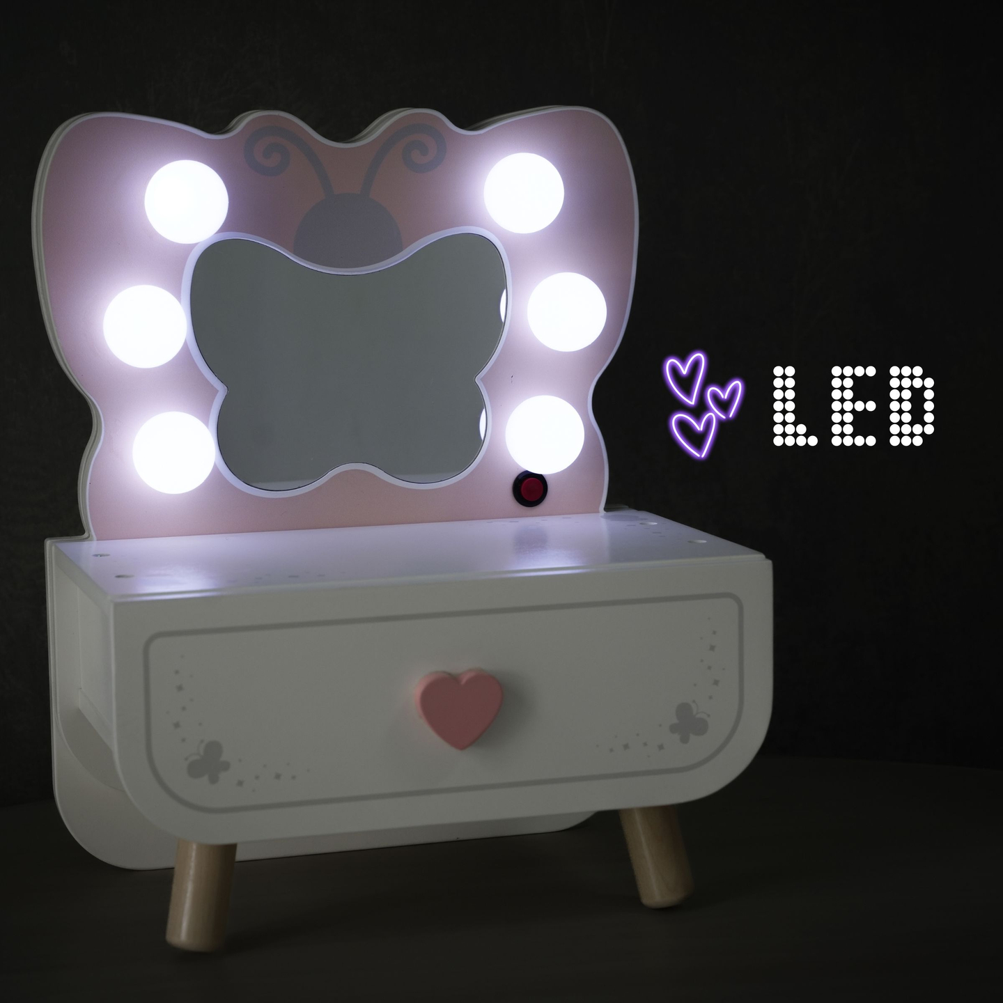 Mini-Schminktisch aus Holz mit LED-Beleuchtung - Butterfly