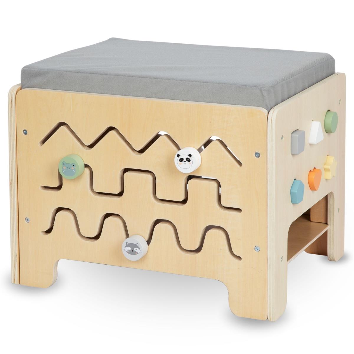 Manipulationskasten aus Holz - Montessori-Tafel mit Tierfiguren und Sitz