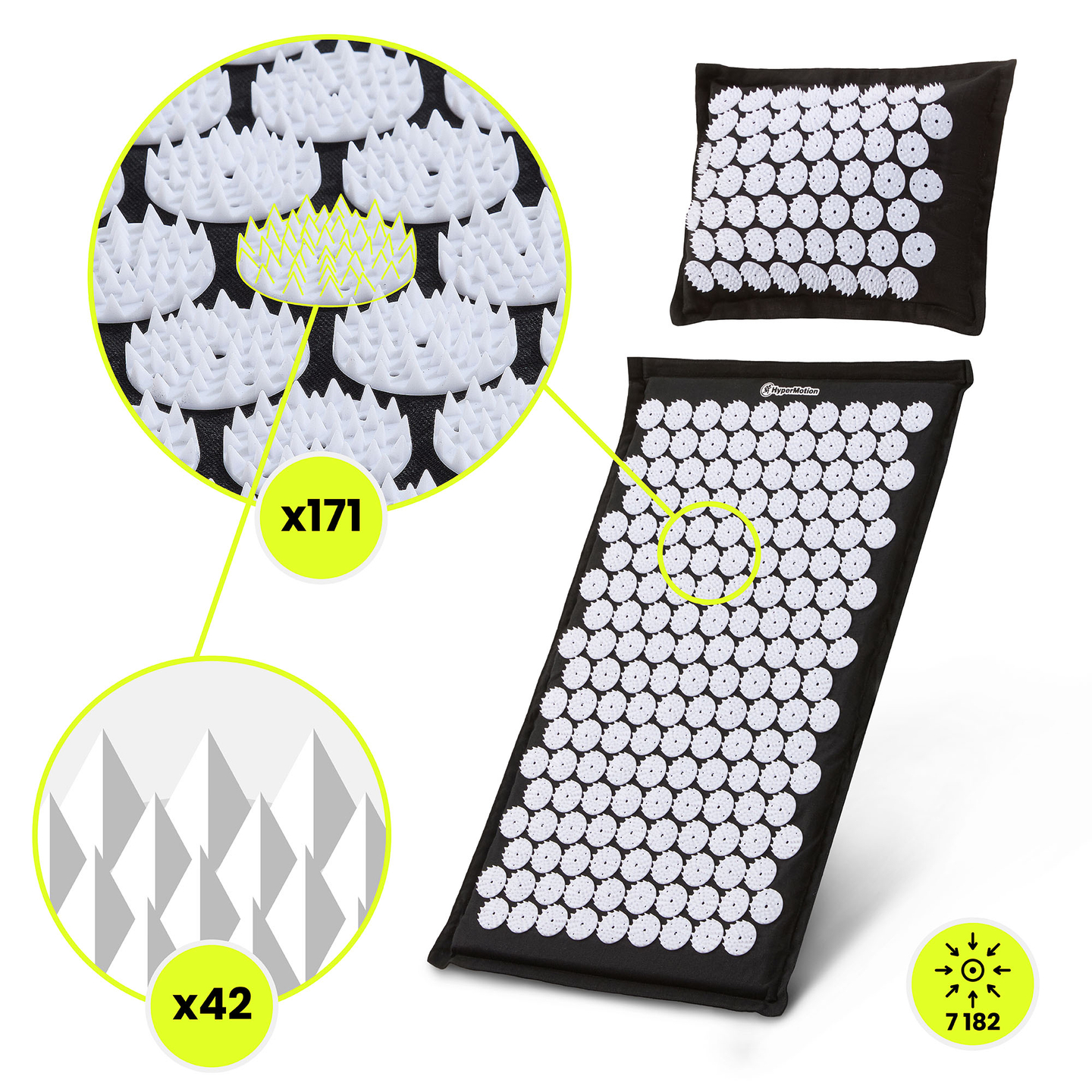 ECO Leinen-Akupressurmatte mit Kokosfaser- und Buchweizenkissen – 68 cm HyperMotion Schwarz-Weiß