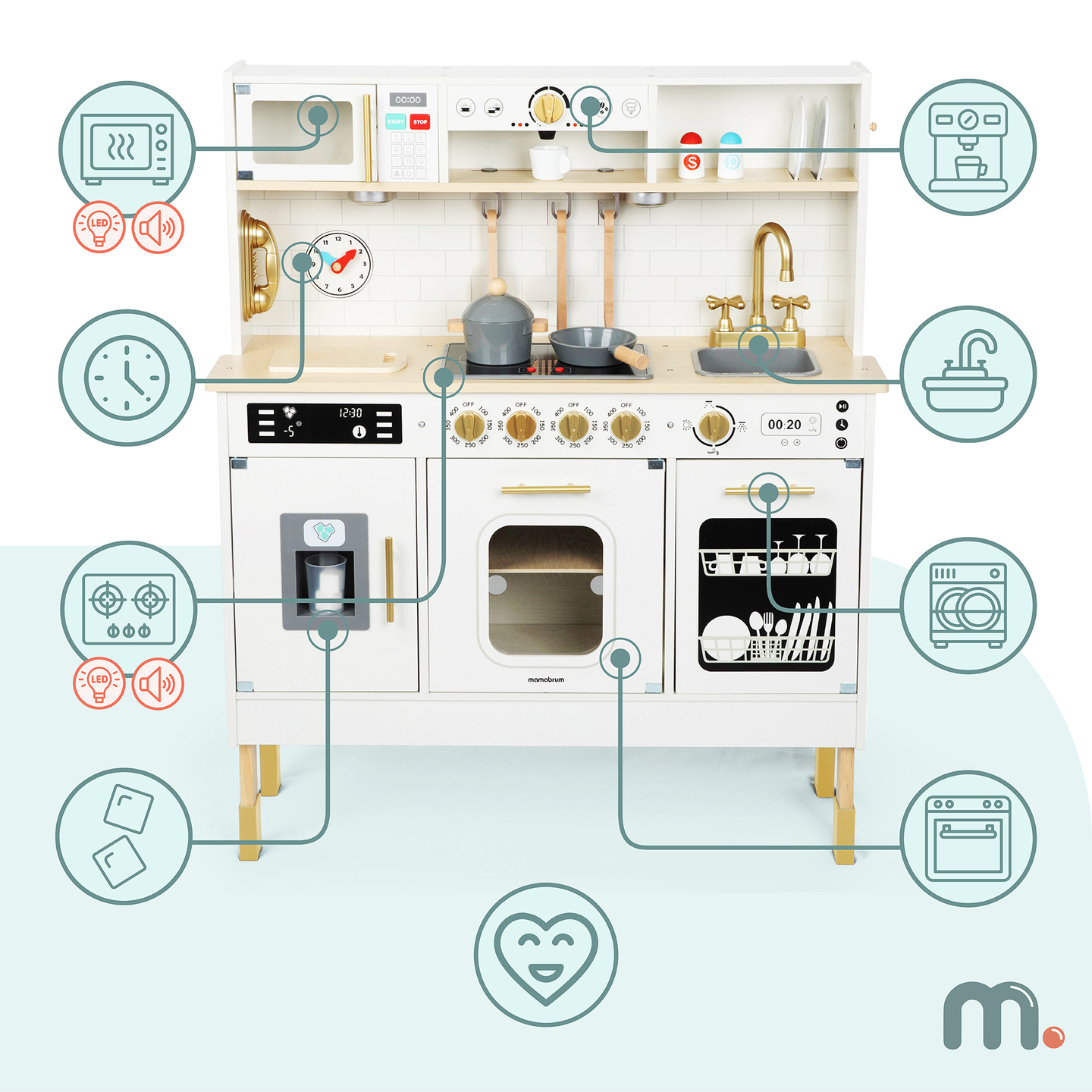 Interaktive XXL-Holzküche mit Zubehör und LED-Beleuchtung – zweistöckig