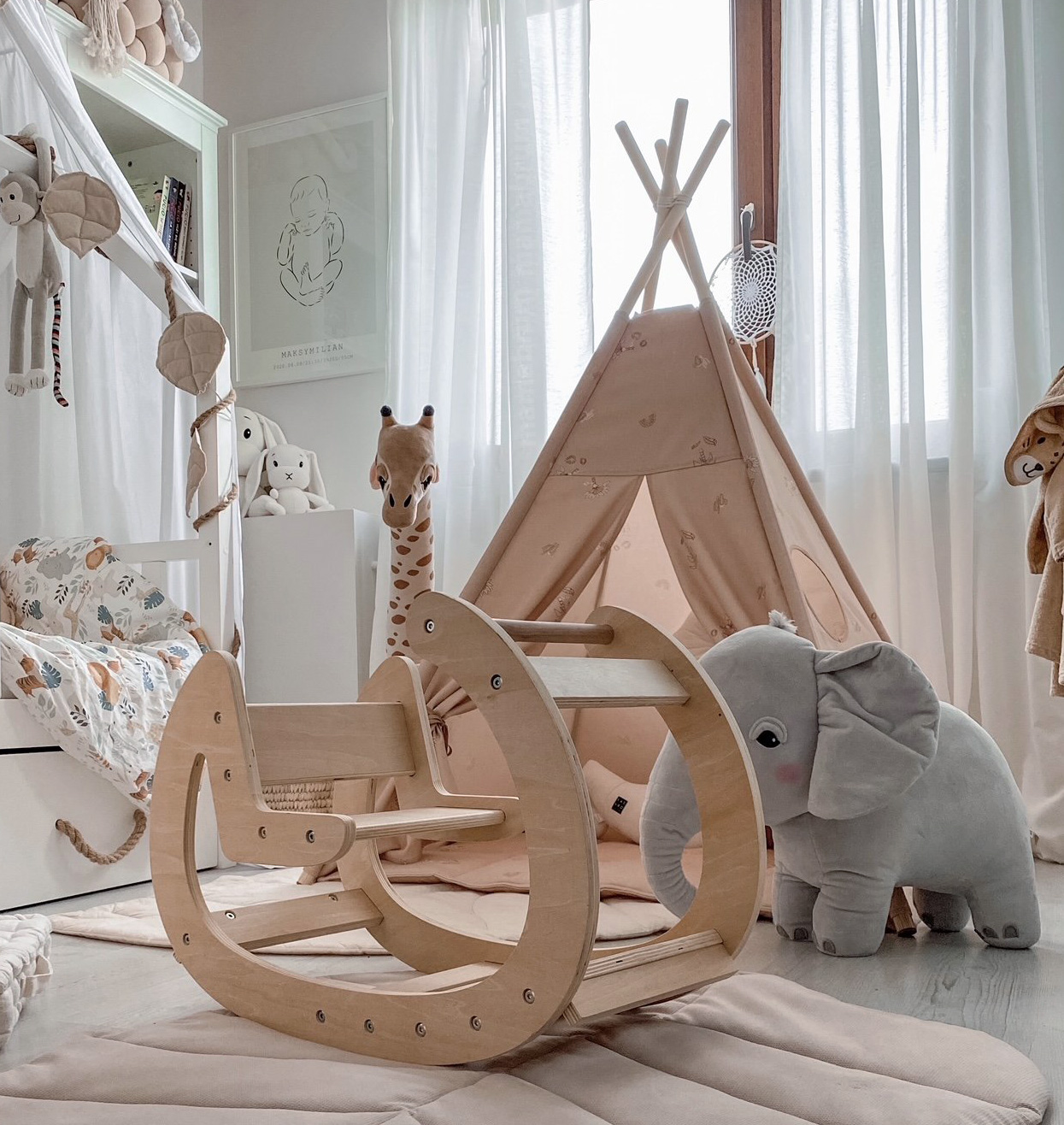 Holzschaukel Montessori - Spielplatz - Naturholz - ab 12 Monaten