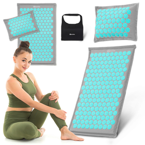 ECO Leinen-Akupressurmatte mit Kokosfaser- und Buchweizenkissen – 68 cm HyperMotion Grau-Mint