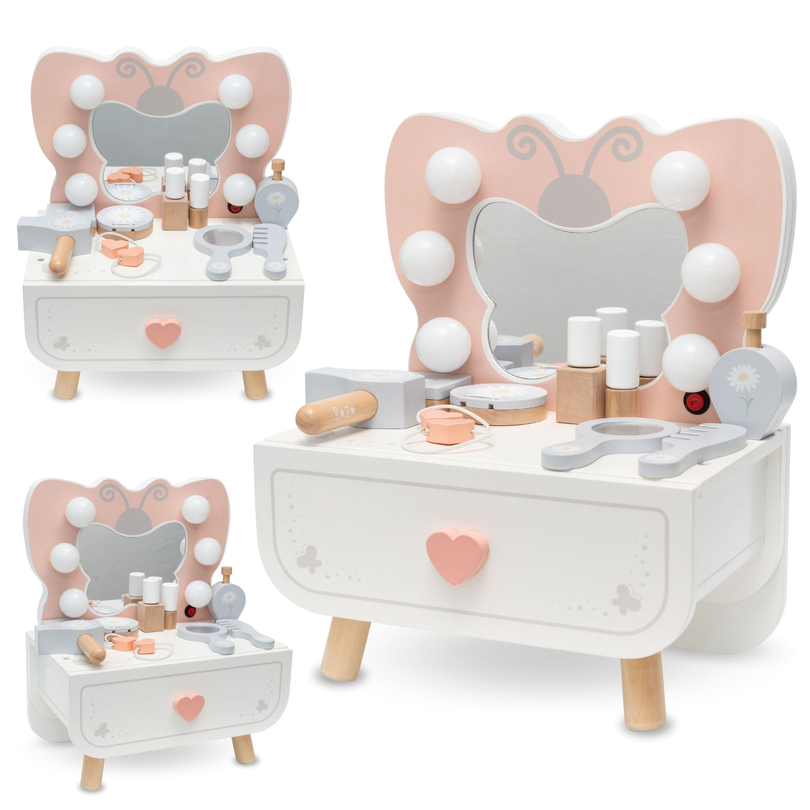 Mini-Schminktisch aus Holz mit LED-Beleuchtung - Butterfly