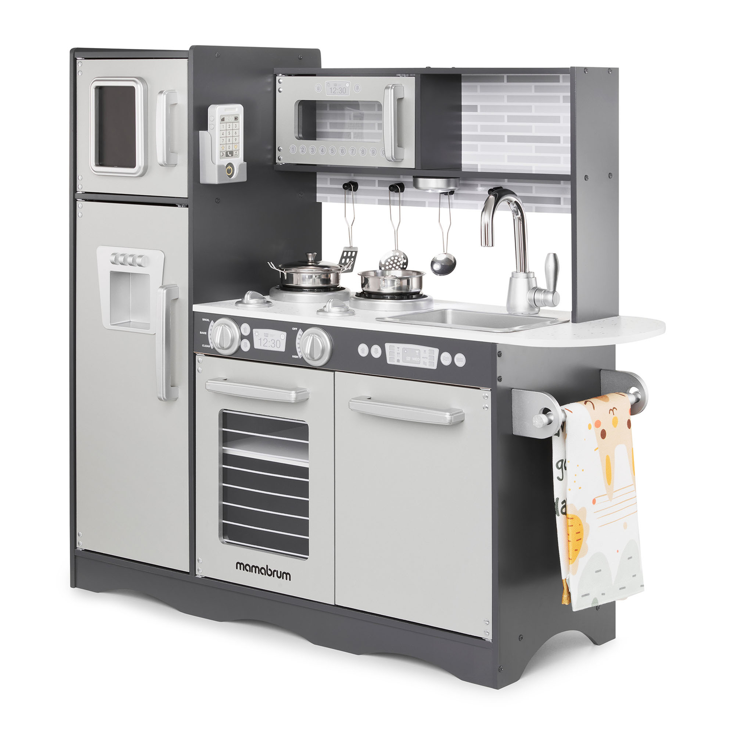 XXL-Holzküche mit LED-Beleuchtung, Schürze und Zubehör