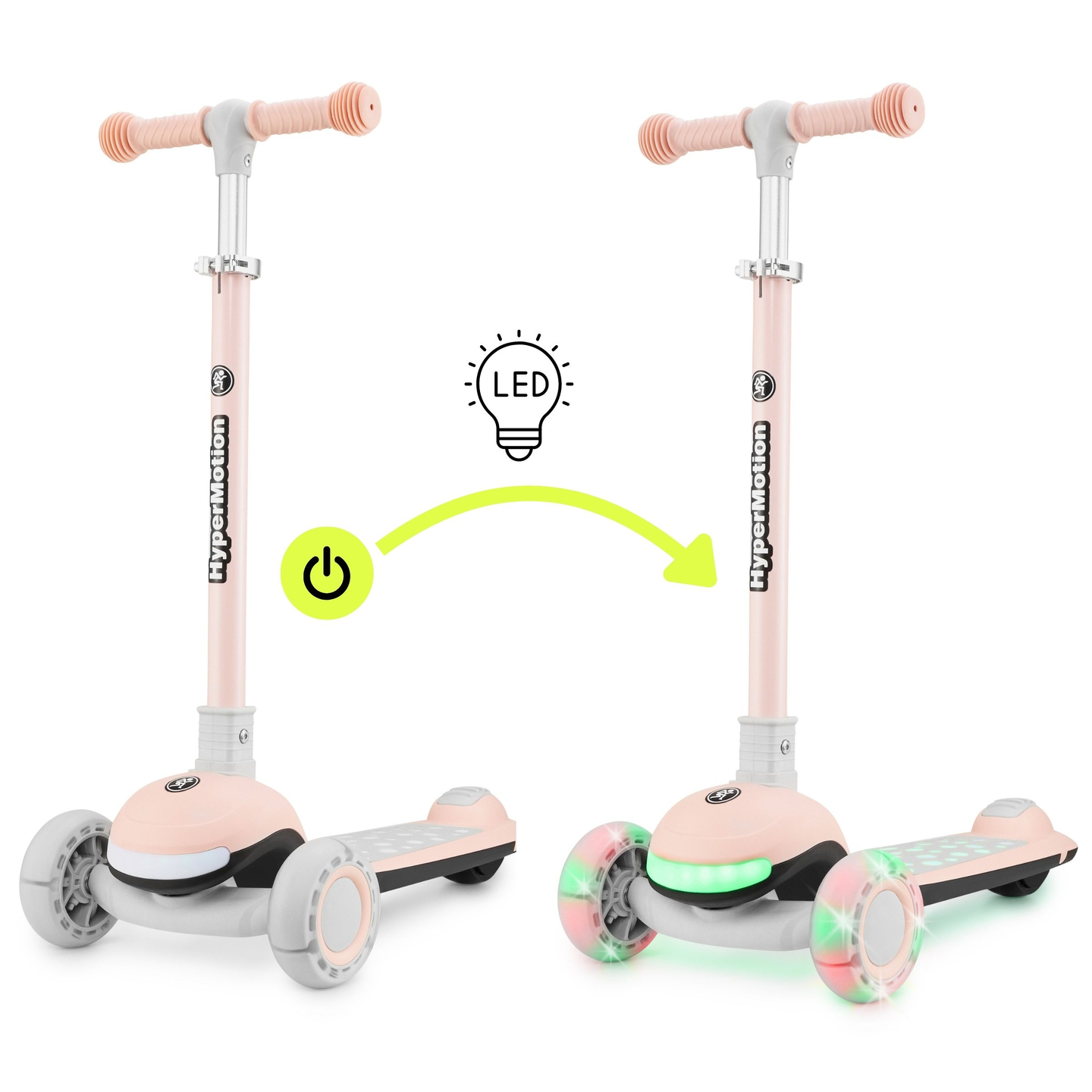 HyperMotion LUMI 3-in-1 Balance Scooter - beleuchtete Plattform und LED-Räder, Farbe rosa