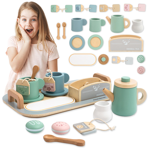 Großes Holzteeset mit Tablett - 18 Stück