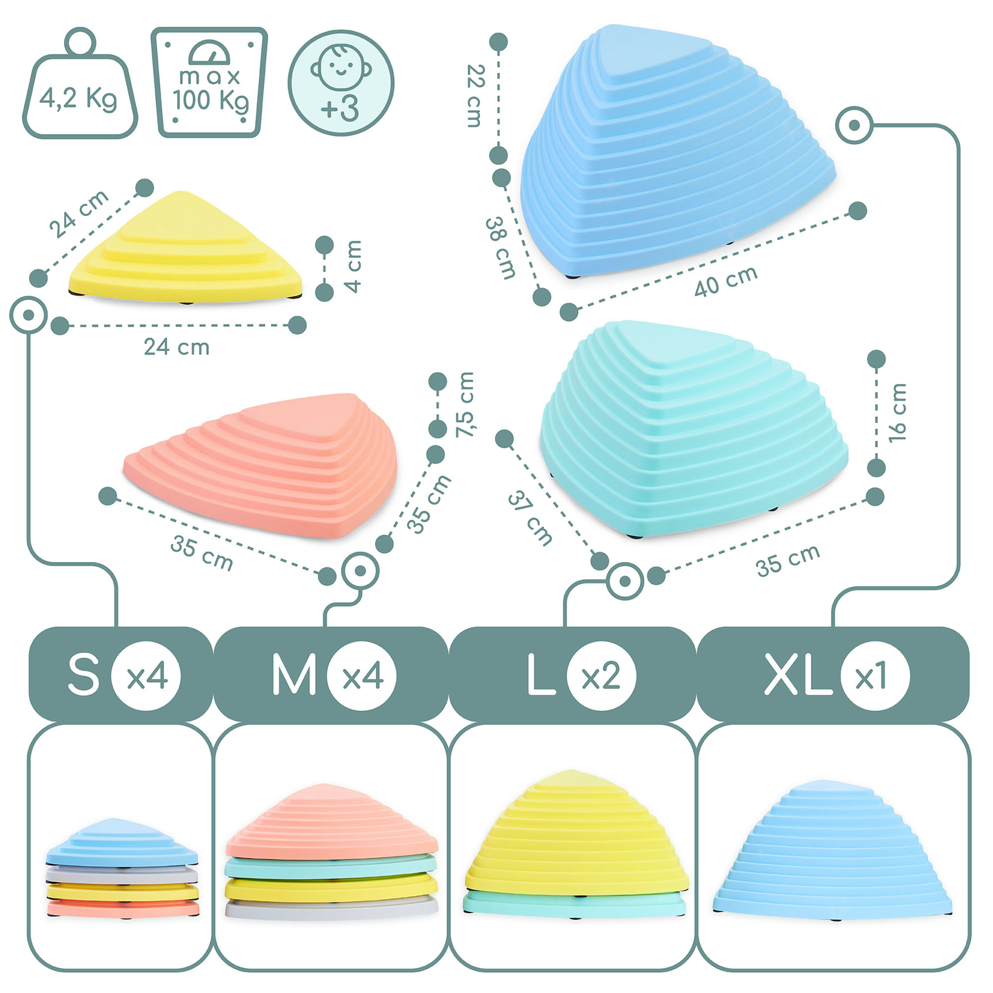 Farbige Ausgleichssteine - 11 Stück